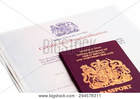 Image  Of The New Issued Pre Brexit Style British Passport With Naturalization Certificate