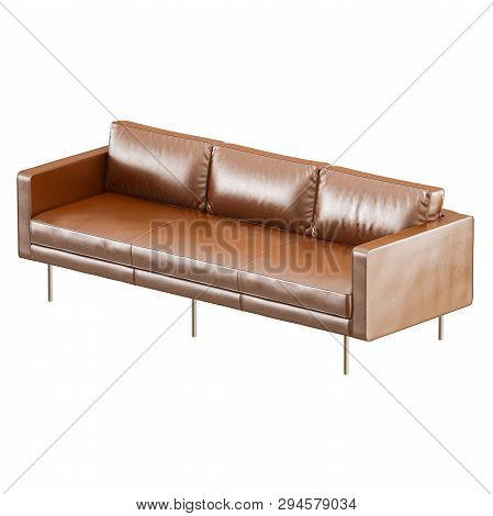 Brown Three-seater Leather Sofa On A White Background 3d