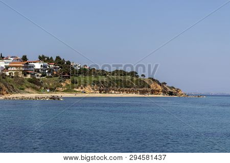 Panoramic View Of Town Of Nea Fokea, Kassandra, Chalkidiki, Central Macedonia, Greece