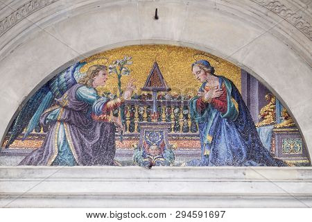 FLORENCE, ITALY - JANUARY 09, 2019: Annunciation of the Virgin Mary, Basilica della Santissima Annunziata is a Roman Catholic minor basilica in Florence, Italy, the mother church of the Servite order