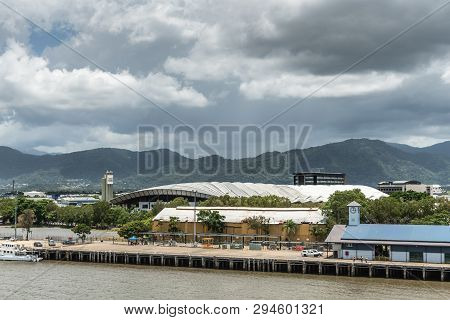 Cairns, Australia - February 17, 2019: Convention Center Right Behind Cruise Liner Terminal With Clo