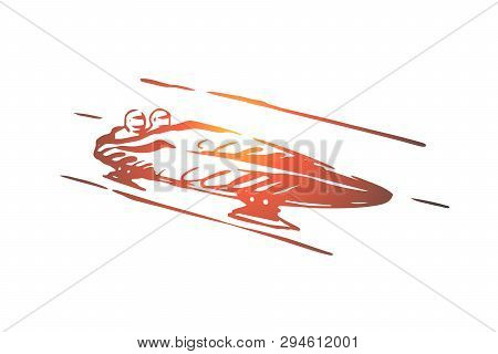 Luge, Winter, Sport, Ice, Speed Concept. Hand Drawn Competition Of Luge Sport Concept Sketch. Isolat