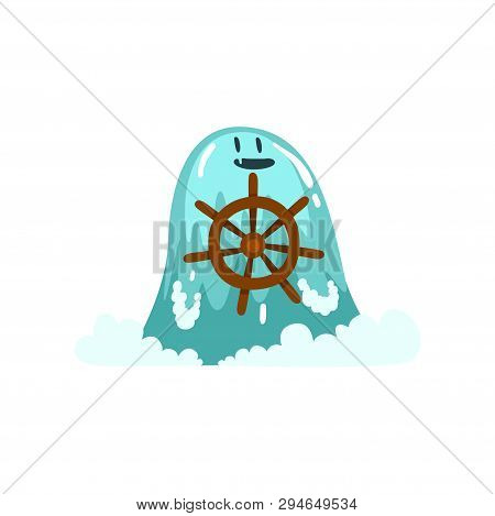 Cute Water Monster With Steering Wheel, Fantasy Creature Cartoon Character Vector Illustration