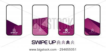Triangular Polygonal Geometric Abstract Background With Swipe Up Icon. Bright Violet And Dark  Purpl