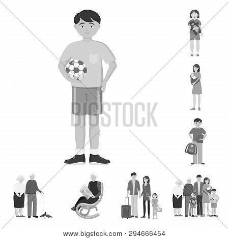 Vector Illustration Of Face  And Portrait Symbol. Set Of Face  And Happy  Stock Symbol For Web.