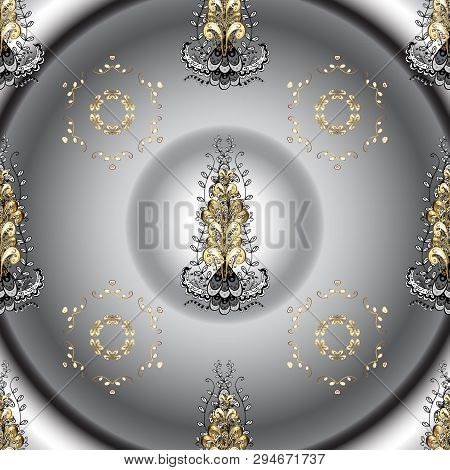 Floral Ornament Brocade Textile Pattern, Glass, Metal With Floral Pattern On Gray And Neutral Colors