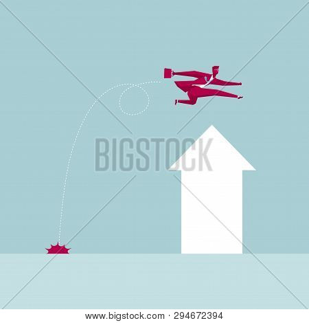 Business Hurdler,businessman Crossing The Arrow Symbol,isolated On Blue Background.