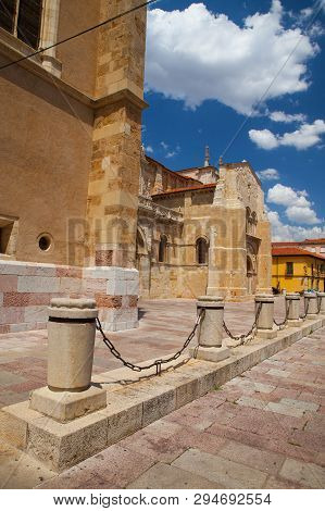 Leon,spain-july 5, 2017: The Basilica De San Isidoro De Leon. Its Christian Roots Can Be Traced Back