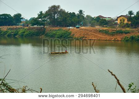 Top View Of Pakse, Mekong River In Laos