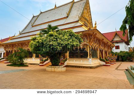 Temple In Pakse Laos In March At Sunny Day