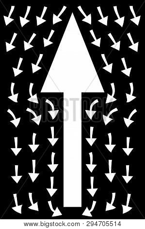 White Arrows On Black Background, Teamwork Concept, Business Direction