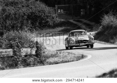 Pesaro Colle San Bartolo , Italy - May 17 - 2018 : Mercedes-benz 300 Sl CoupÉ (w198) 1955 On An Old 