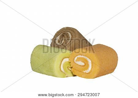 Colorful Roll Cake Creamy Butter Roll Cake Filling On A White Background