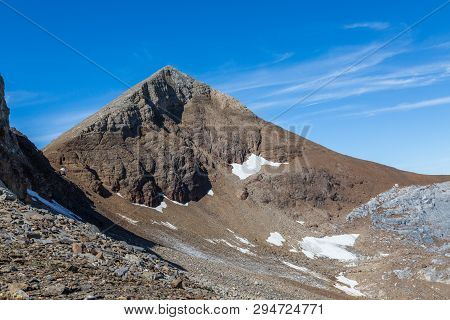 View On Top Of Uri Rotstock Mountain In Swiss Alps, Blue Sky