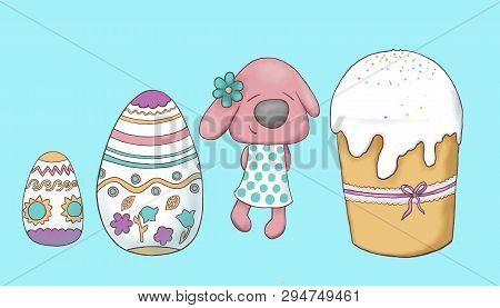 Easter Bunny With Easter Cake And Eggs