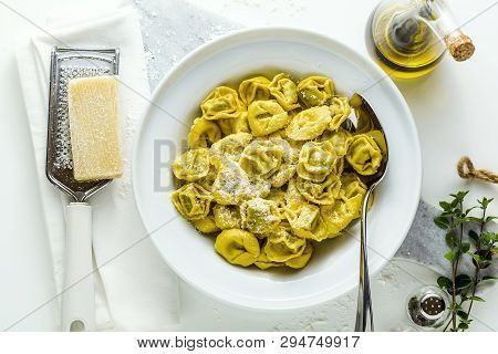 Plate Of Italian Ravioli Withplate Of Italian Ravioli With Parmesan Cheese On The Plate Of Italian C