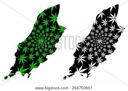 Isle Of Man - Map Is Designed Cannabis Leaf Green And Black, Mann Map Made Of Marijuana (marihuana,t