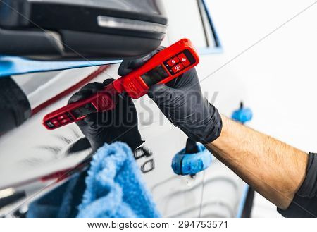 Measuring Thickness Of The Car Paint Coating With Paint Thickness Gauge