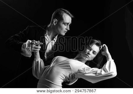 Making Your Heart Flutter. Mime Man And Woman Act In Romantic Scene. Couple Of Mime Artists Perform 