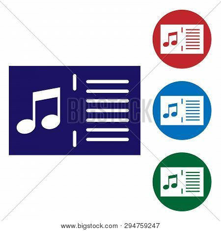 Blue Music Book With Note Icon Isolated On White Background. Music Sheet With Note Stave. Notebook F