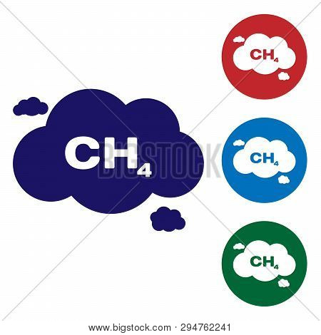 Blue Methane Emissions Reduction Icon Isolated On White Background. Ch4 Molecule Model And Chemical 