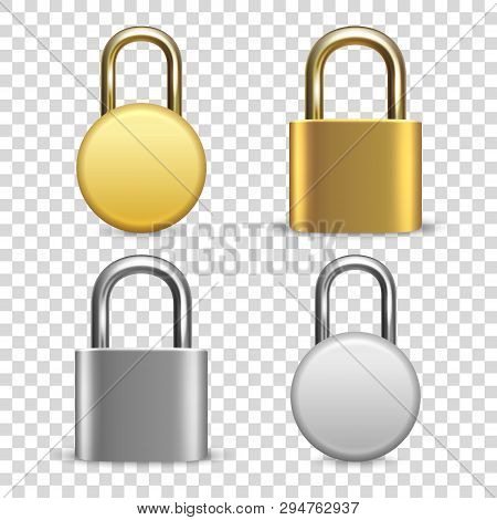 Vector 3d Realistic Closed Metal Golden And Silver Padlock Icon Set Closeup Isolated On Transparent 