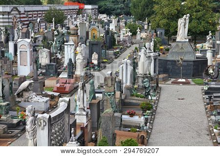 Milan, Italy - October 6, 2010: Cimitero Monumentale In Milan, Italy. The Monumental Cemetery Design