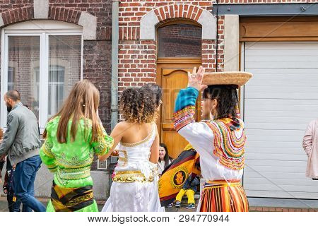 Wattrelos,france-april 07,2019:  Carnival,festival And People In Wattrelos In The North Of France.ca