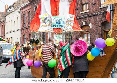 Wattrelos,france-april 07,2019:  Carnival,festival And People In Wattrelos In The North Of France.ca