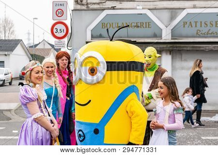 Wattrelos,france-april 07,2019:  Carnival,festival And People In Wattrelos In The North Of France.ca