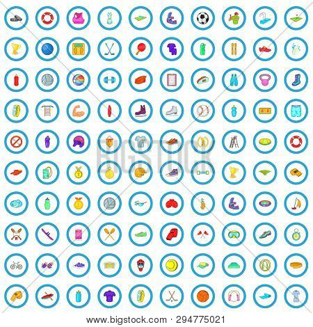 100 Sport Recreation Icons Set In Cartoon Style For Any Design Vector Illustration
