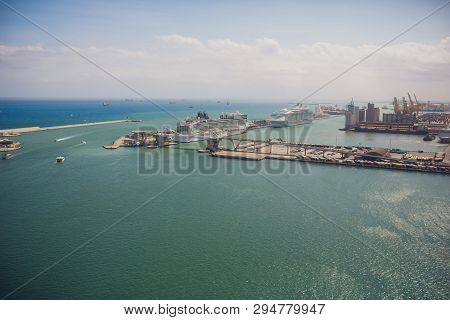 View Of The City Of Barcelona From Afar. Spain.