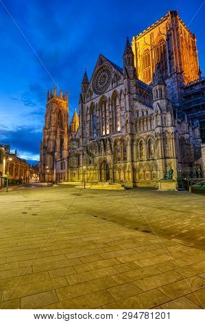 The South Transept Of The York Minster In England At Twilight