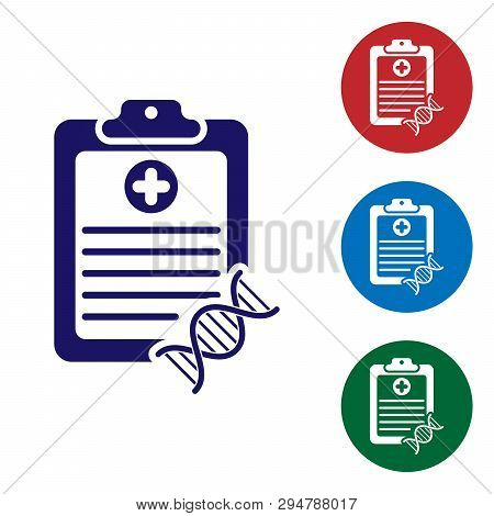 Blue Clipboard With Dna Analysis Icon Isolated On White Background. Genetic Engineering, Genetics Te