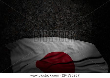 Cute Any Feast Flag 3d Illustration
 - Dark Picture Of Japan Flag With Big Folds On Dark Asphalt Wit