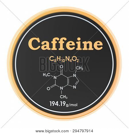 Caffeine. Chemical Formula, Molecular Structure. 3d Rendering Isolated On White Background