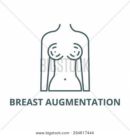 Breast Augmentation Line Icon, Vector. Breast Augmentation Outline Sign, Concept Symbol, Flat Illust