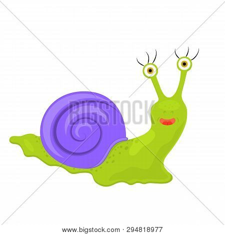 Funny Cartoon Snail On White Background - Vector Illustration.