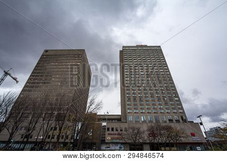 Montreal, Canada - November 10, 2018: Building Of Hotel Des Gouverneurs In Downtown Montreal, Quebec