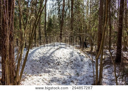 Ancient Baltic And Slavic Mounds In The Winter Forest