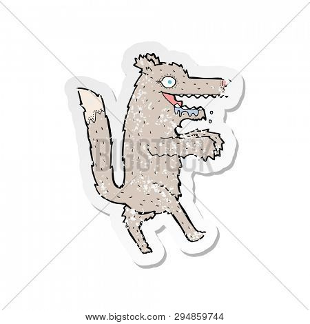 retro distressed sticker of a cartoon big bad wolf