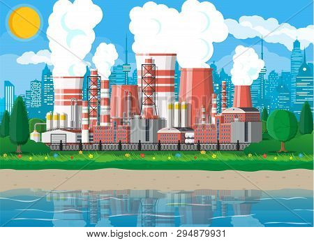 Factory Building. Industrial Factory, Power Plant. Pipes, Buildings, Warehouse, Storage Tank. Citysc