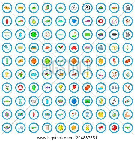 100 Stadium Icons Set In Cartoon Style For Any Design Vector Illustration