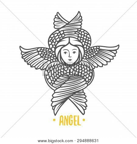 Angel God. Vector Illustration. Black And White Vector Objects