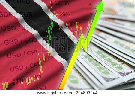 Trinidad And Tobago Flag And Chart Growing Us Dollar Position With A Fan Of Dollar Bills