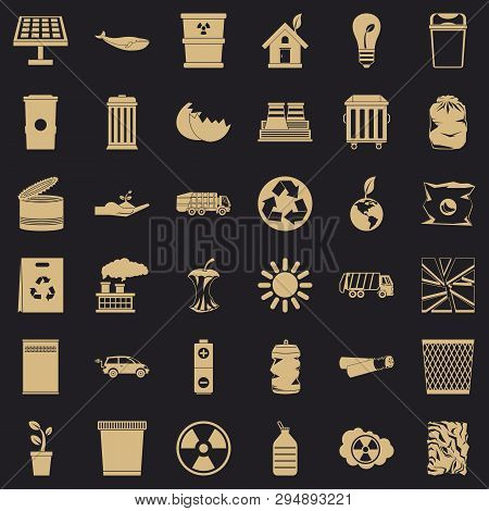 Ecology In Planet Icons Set. Simple Style Of 36 Ecology In Planet Vector Icons For Web For Any Desig
