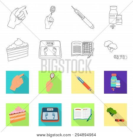 Vector Illustration Of Diet And Treatment  Icon. Set Of Diet And Medicine Vector Icon For Stock.
