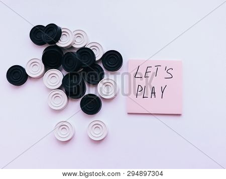 Checkerboard With Checkers. Business Strategy Competition, Strategic Planning For Winning Success. H