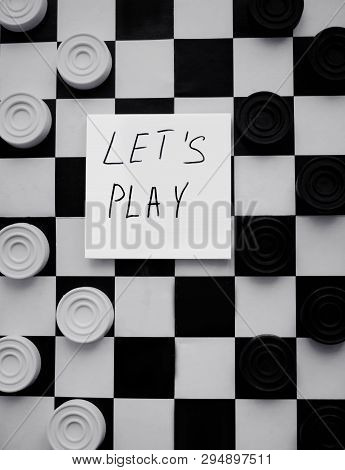 Checkerboard With Checkers. Business Strategy Competition, Strategic Planning For Winning Success. H