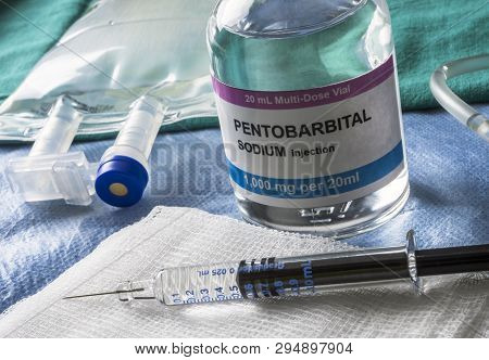 Vial With Pentobarbital Used For Euthanasia And Lethal Inyecion In A Hospital